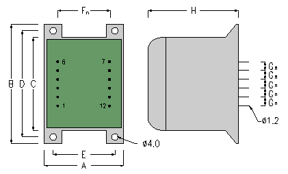 Print Layout & Dimensioner - Indstbte Transformere for Printmontage - 30-60VA  50/60Hz